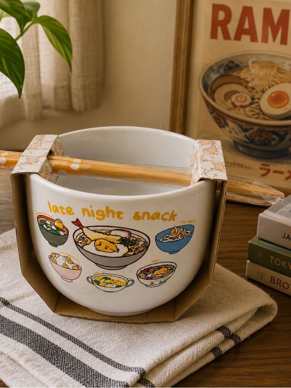 NIP Late Night Snack Ceramic Ramen Bowl with Chopsticks